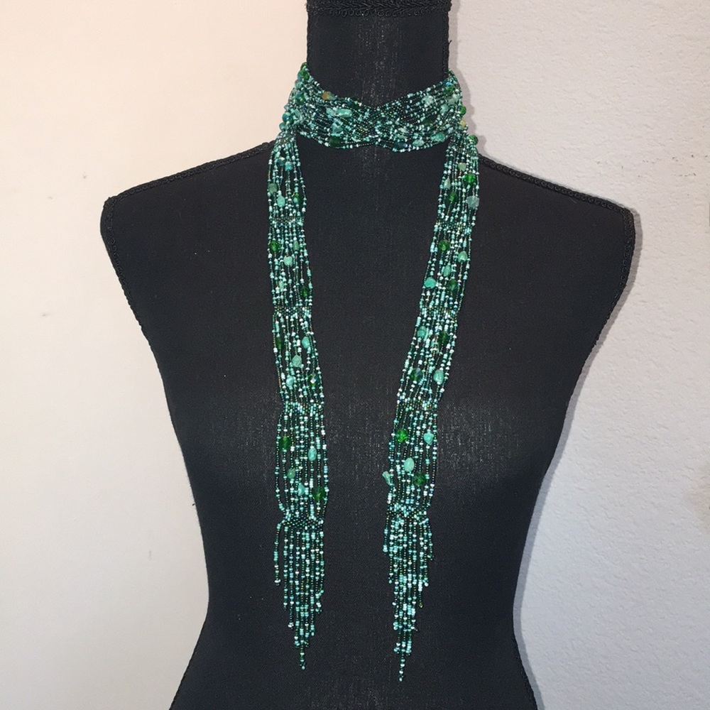 Turquoise, Teal, & Blue hand beaded sash